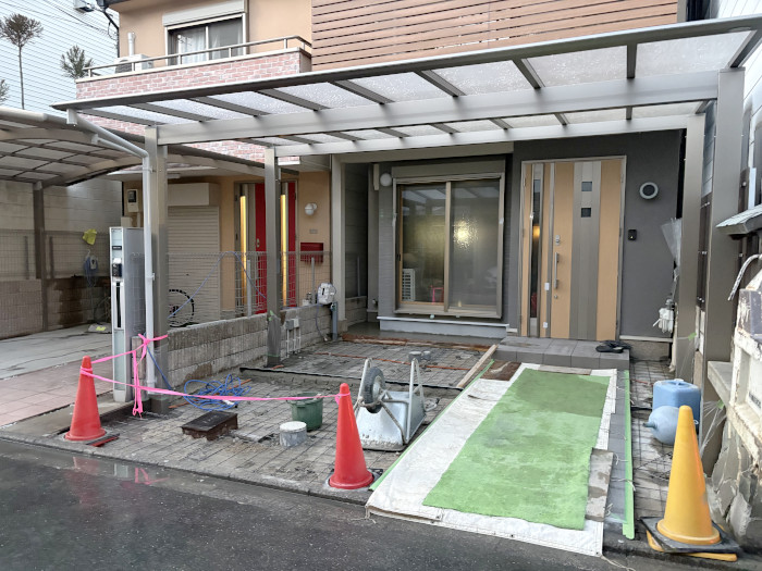 京都の外構工事店　ホリーガーデンの施工レポート。土間打ち準備作業。